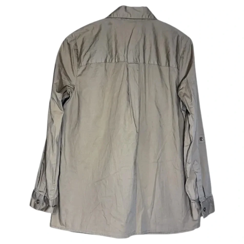 Women's Michael Kors Tan Khaki Half Zip-Up Shirt, Size Medium, Button Sleeves